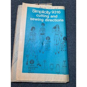 Simplicity 9316 Vintage 1970s Pattern Gaucho Pants Vest Hip-Hugger Pants Size 11